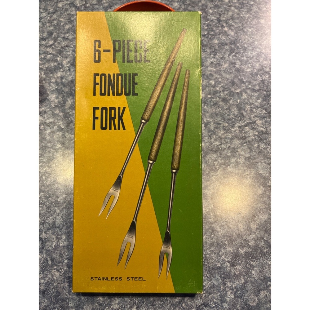 VTG Fondue Forks Fred Roberts San Francisco Wood Stainless Steel 6 Piece